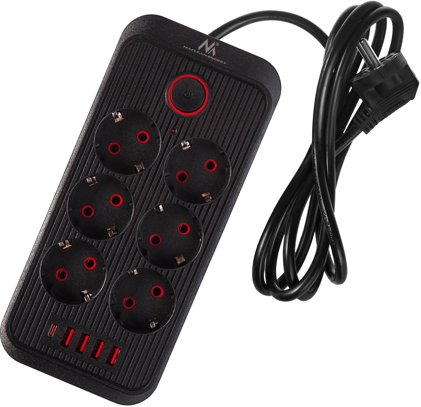 Продолжен приклучок Maclean, 6 приклучоци, 4x USB, 110-240V, бела
