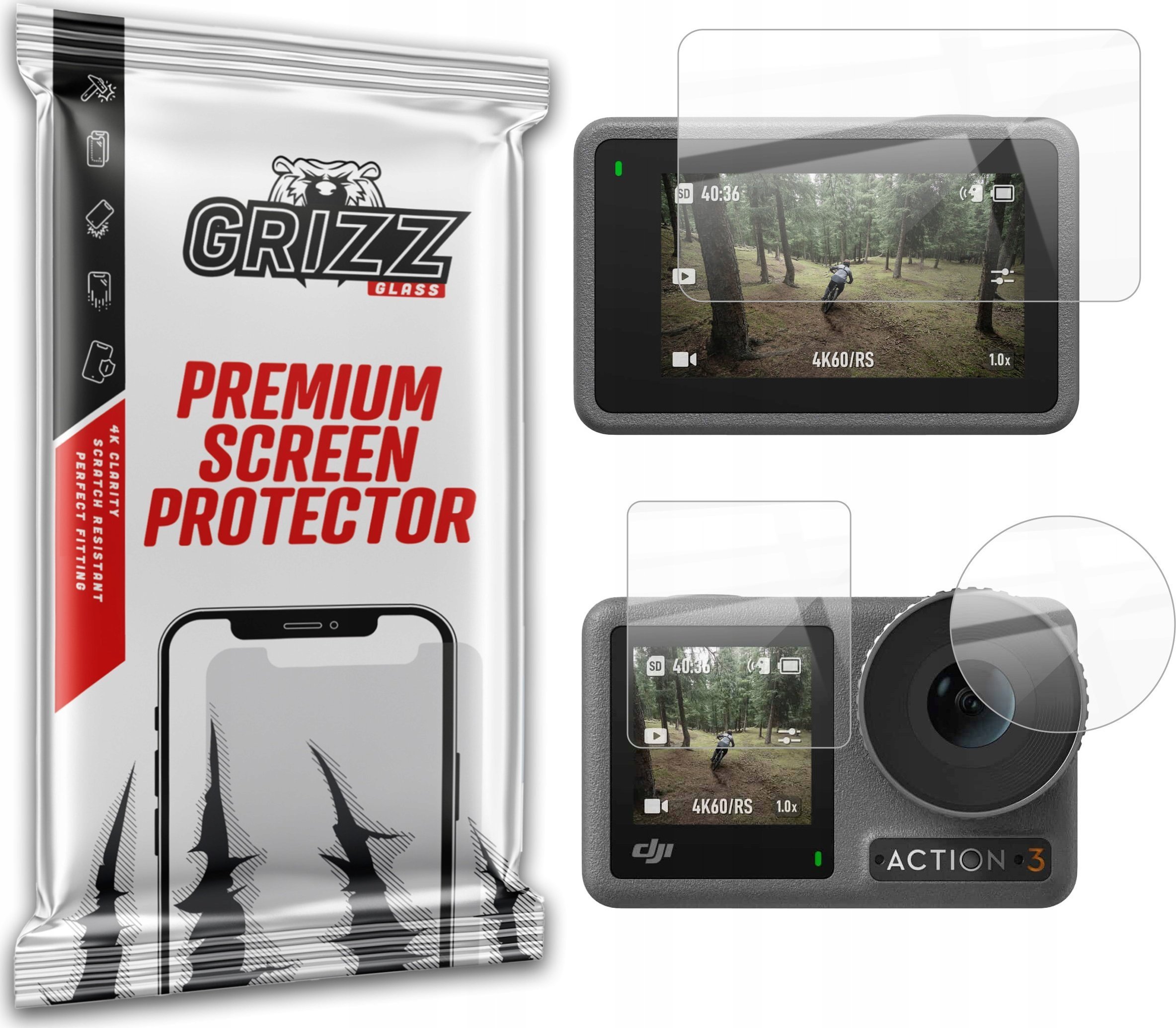 Mbrojtëse ekrani GrizzGlass CeramicFilm për DJI Osmo Action 3, film keramik, transparencë e lartë