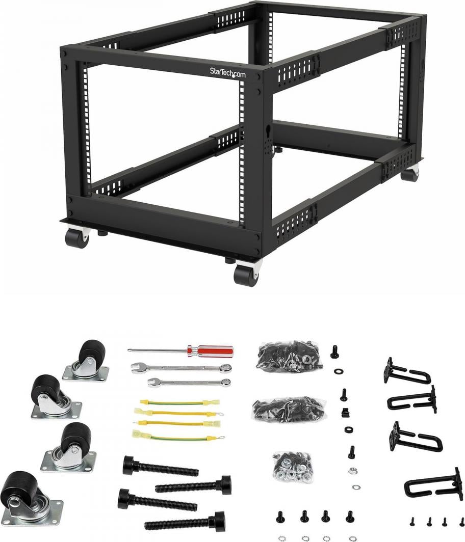 Raft сервер StarTech.com 4-Post 8U, 19", отворена рамка, со тркала