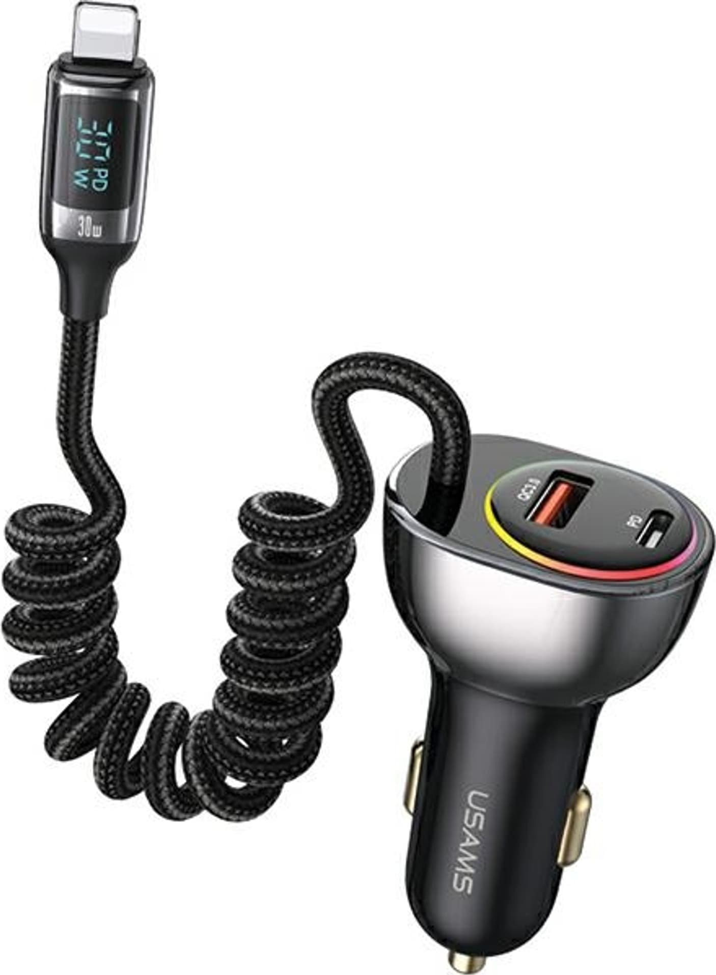 Karikues veture Usams C37, 60W, 1x USB 1x USB C, kabllo Lightning 30W PD QC, i zi