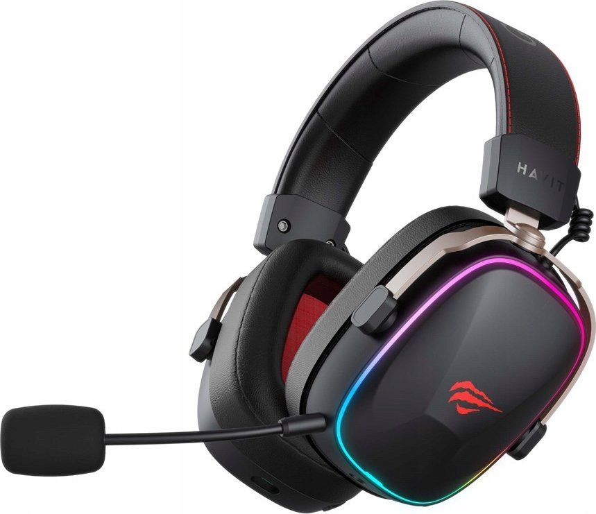 Kufje gaming Havit H2039BG, pa tela, USB Type C, të zeza me të kuqe