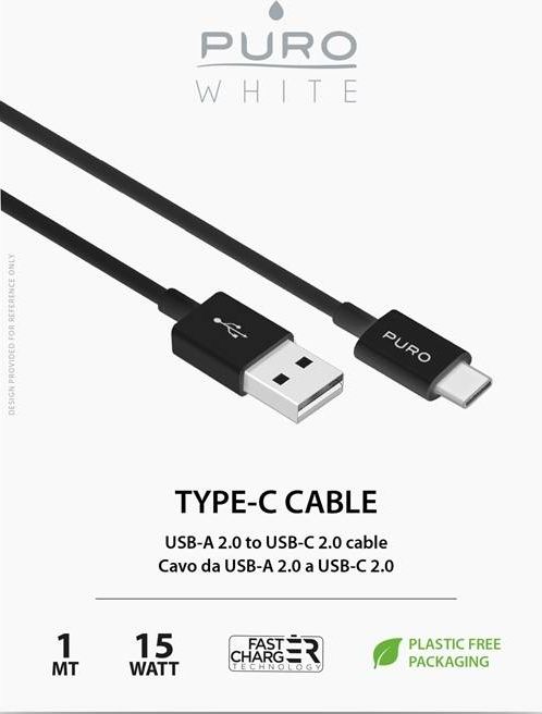 Kabllo karikimi Puro Type C në USB A, 1m, e zezë