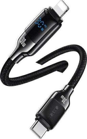 USB-C во лајтнинг кабел Usams HX, 1.2m, 30W, со дигитален екран