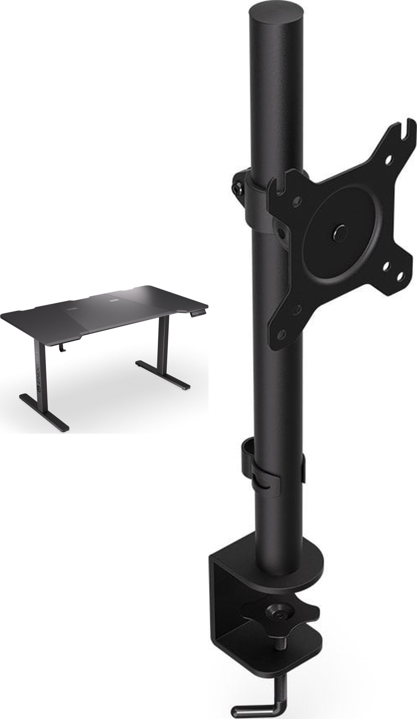 Tavolinë elektrike Endorfy Atlas L, 150 x 78 cm, set me mbajtëse monitori Atlas Single, e zezë