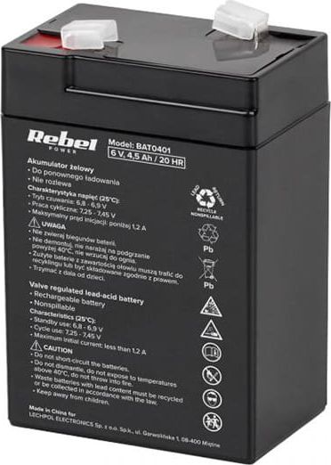 Bateri xhel Rebel BAT0401, 6V, 4.5Ah, e zezë