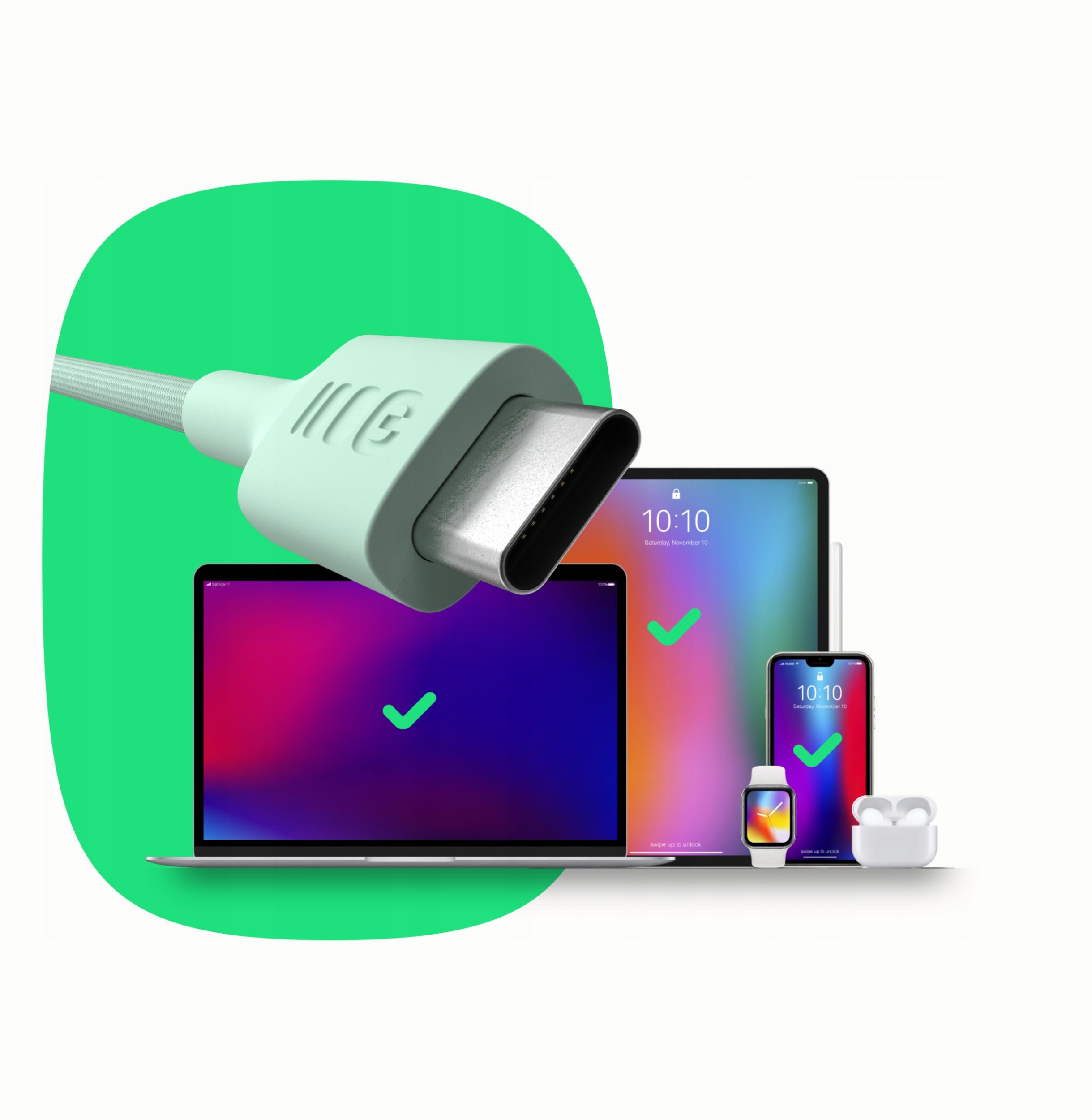 Kabllo USB Green Cell PowerStream, USB C në USB C, 2m, 100W, jeshile