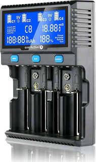 Karikues universal EverActive UC4200, 4 slote, për bateri Ni MH dhe Li ion, i zi