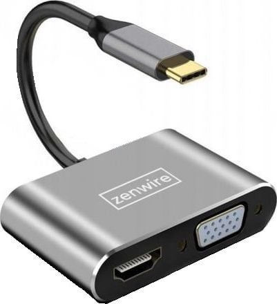 Adapter hub USB C Zenwire 4in1, HDMI 4K, VGA USB 3.0, gri