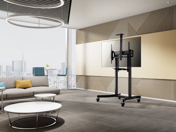 Stativ dyshemeje për TV Equip 1TFT, 55"-100", 120kg, me raft, i zi