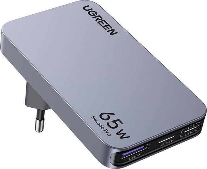 Полнгач за патување Ugreen Nexode Pro 65W GaN, 2x USB C, 1x USB A, бел