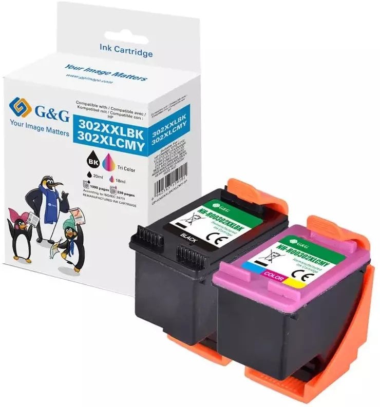 Patrone boje G&amp;G NH-RC0302XLBK-T XLCMY-T, set i zi dhe me ngjyra, kapacitet i lartë