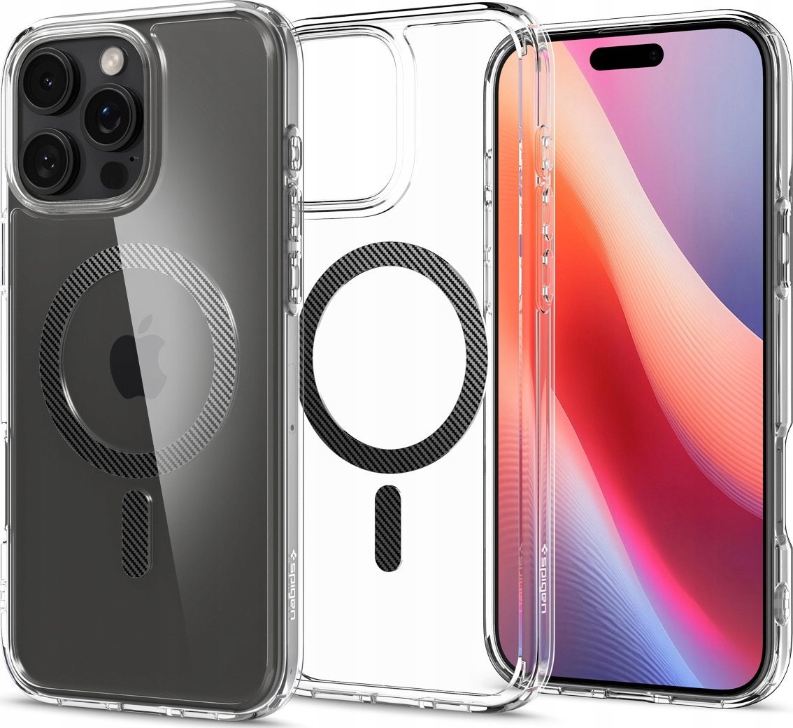 Mbulesë telefoni Spigen Ultra Hybrid MagSafe, për iPhone 16 Pro, dizajn karbon fiber, transparente