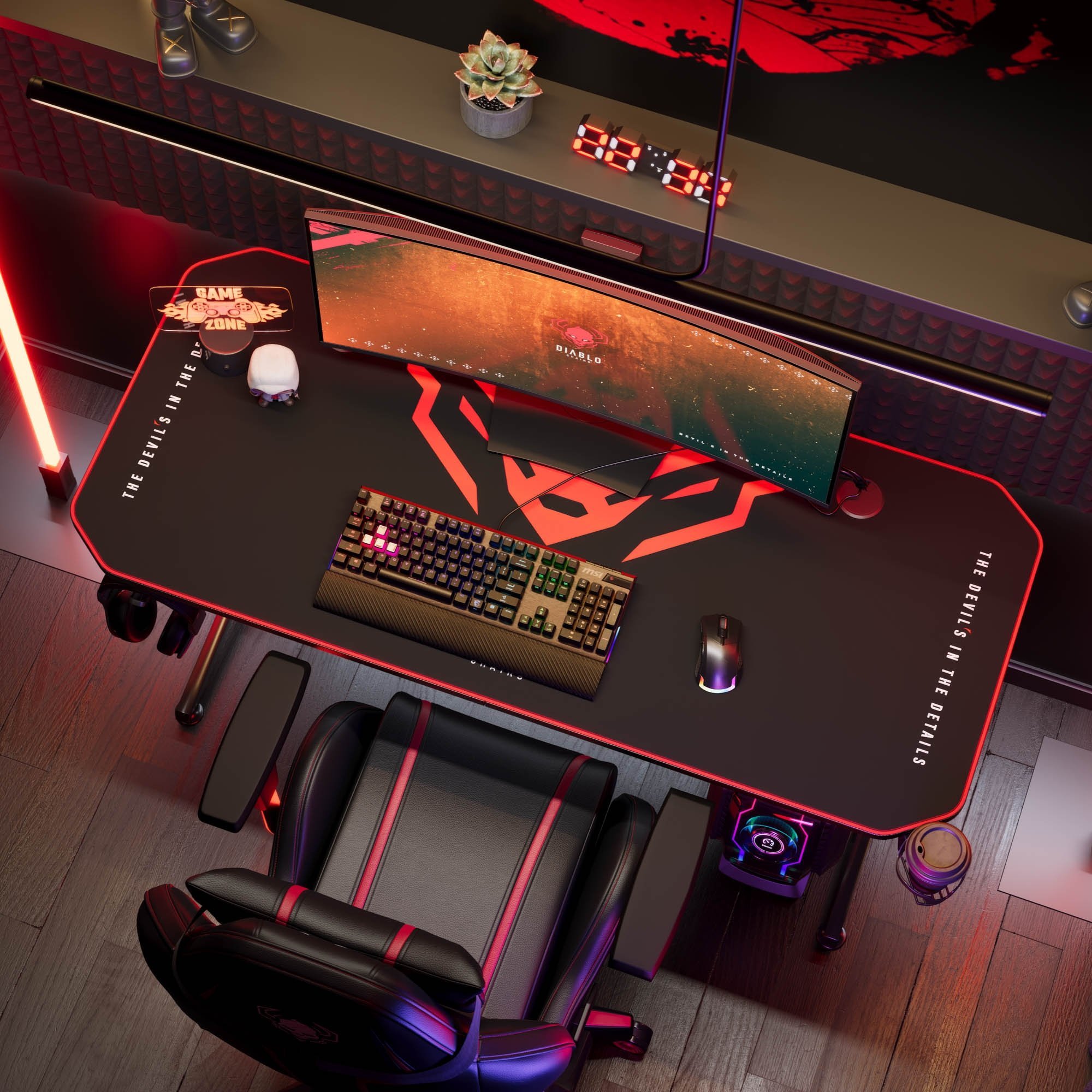 Tavolinë gaming Diablo X-mate 1400, 140cm, me mbajtëse dhe pad, e zezë