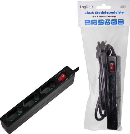 Раздвојувач LogiLink LPS230B, 3 излези, кабел 1.5 m, црна
