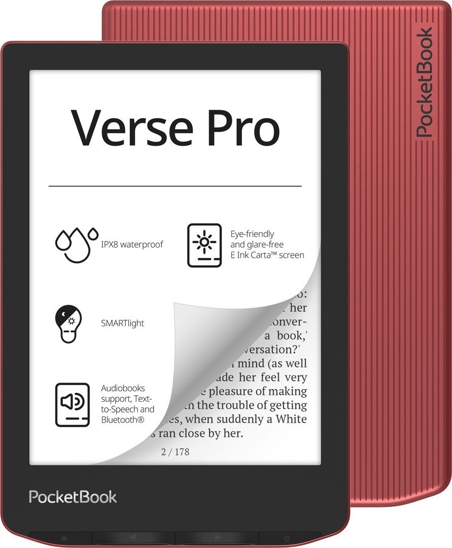 Lexues elektronik PocketBook Verse Pro, ekran E Ink 6", rezistent ndaj ujit, i kuq