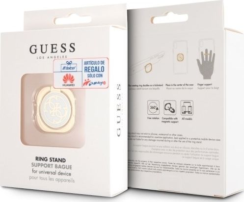 Mbajtëse unaze për telefon Guess GURSEQGWH, metal, stendë, ari e bardhë