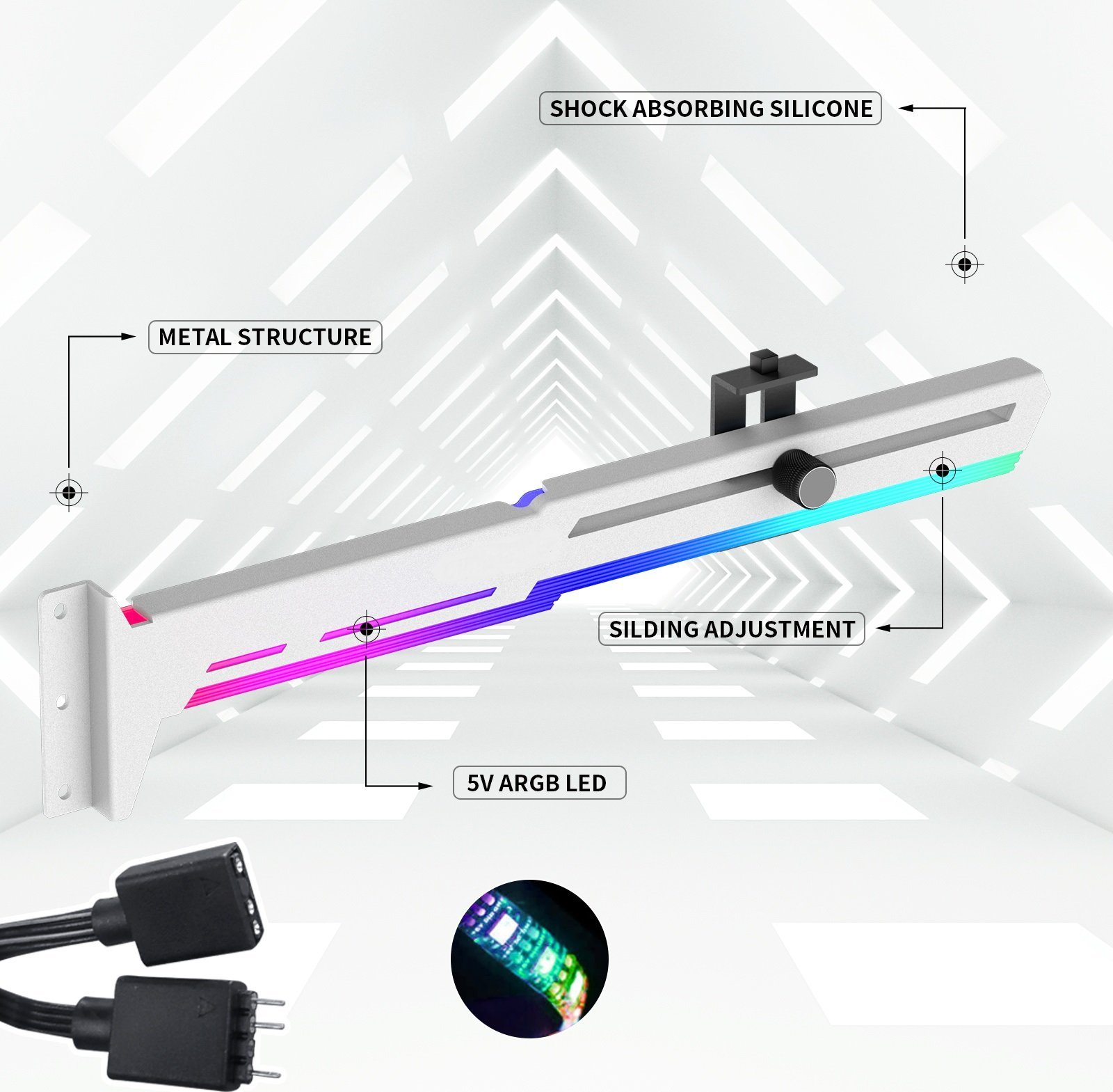 Mbajtës GPU 1stCOOL ARGB, metalik i rregullueshëm, i bardhë