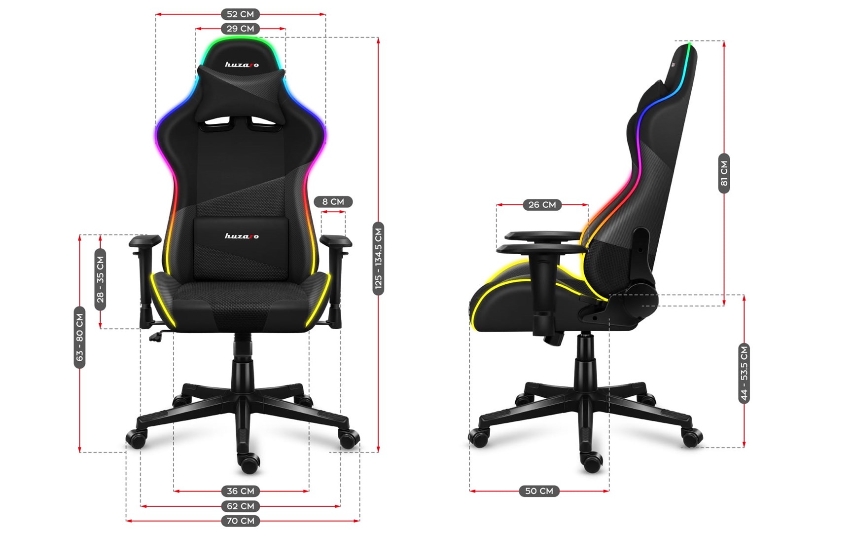 Karrige Huzaro Force 6.2 Mesh RGB LED, e zezë