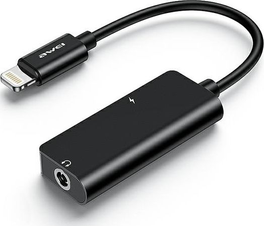 Adapter Lightning Awei CL-121, Lightning në 3.5mm dhe Lightning, i zi