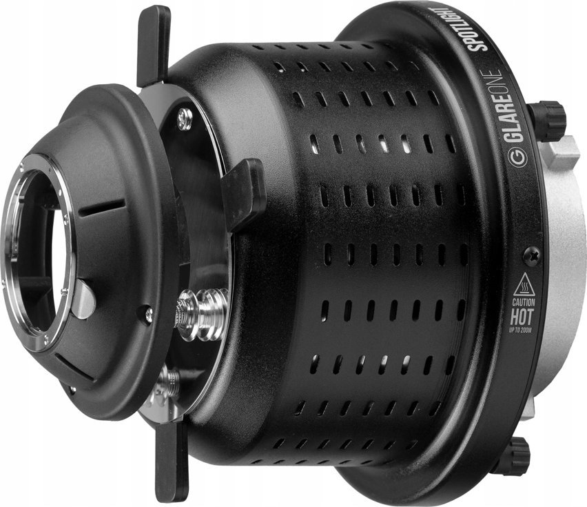 Aksesor optik ndriçimi GlareOne Spotlight Snoot Base, kompatibil me lente 50mm 85mm 150mm, trup metalik, i zi