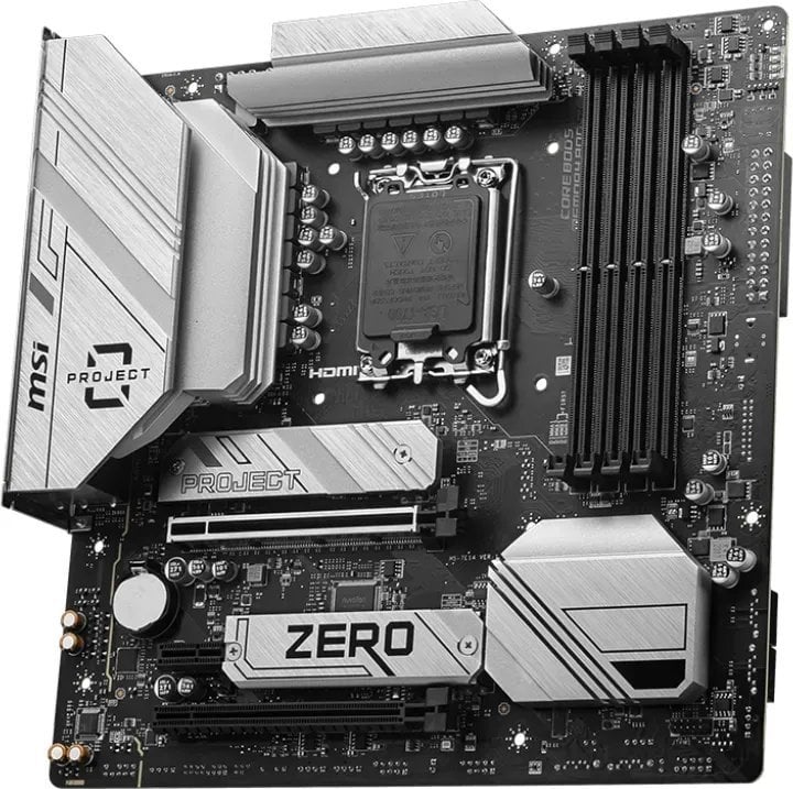 Plakë amë MSI B760M PROJECT ZERO, LGA 1700, DDR5, PCIe 5.0, 2.5Gbps LAN, Wi-Fi 6E, e bardhë/argjend