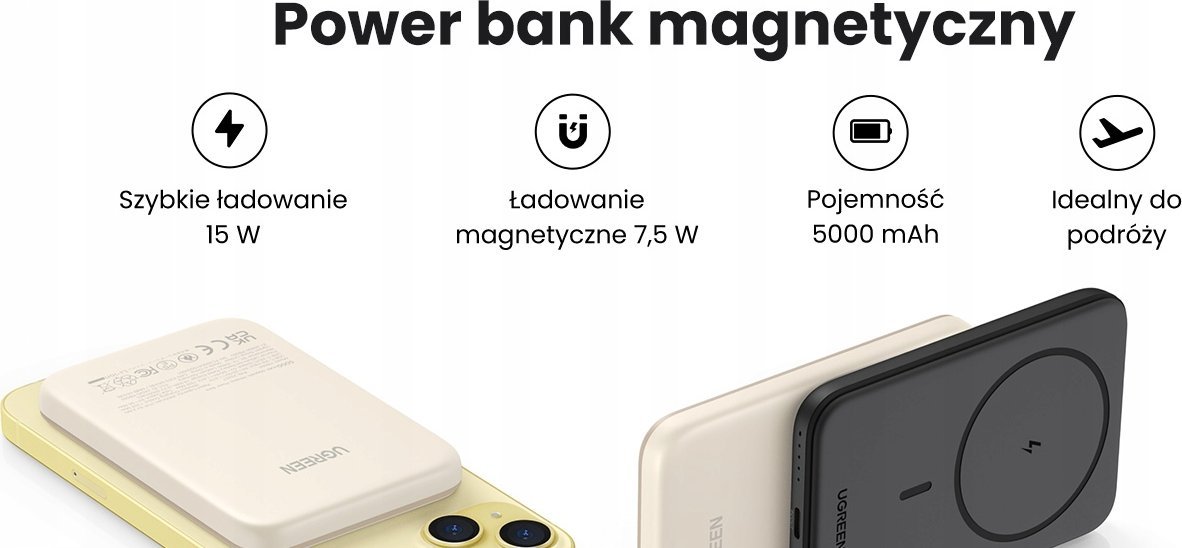 Power bank Ugreen 25207, 5000 mAh, karikim wireless, i zi