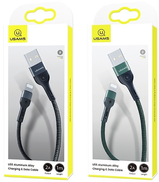 USAMS Плетен кабел за полнење U55, 1 m, 2A, Црн