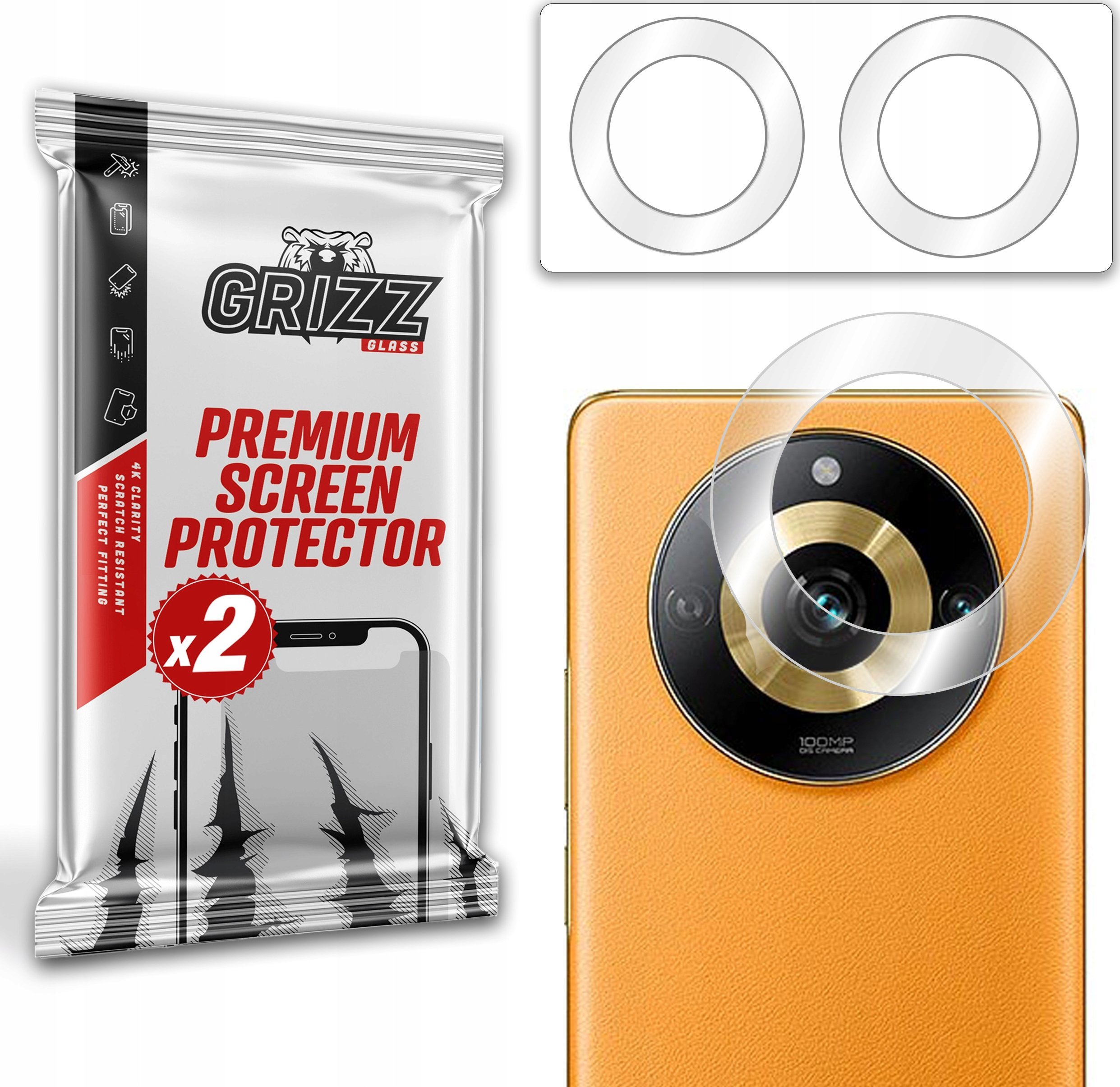 Mbrojtës xhami kamerë 2 copë për Realme Narzo 60 Pro, transparent