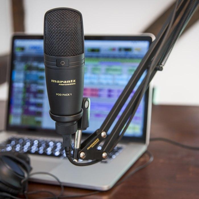 Set mikrofon USB Marantz Pod Pack 1, kondensator, me krah broadcast dhe kabllo, i zi