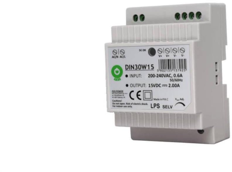 Напојување Noname DIN-RAIL 15V 2A, 30W, сиво