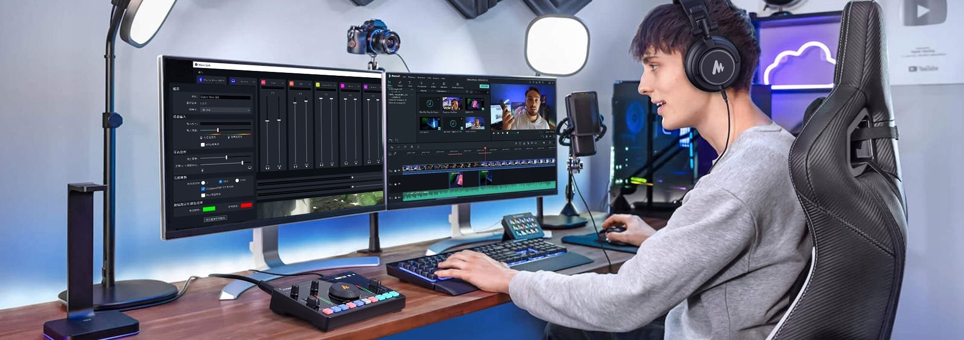 Mikser audio me kartë zanore Maono AMC2 Neo, Bluetooth, bateri 1500 mAh, i zi