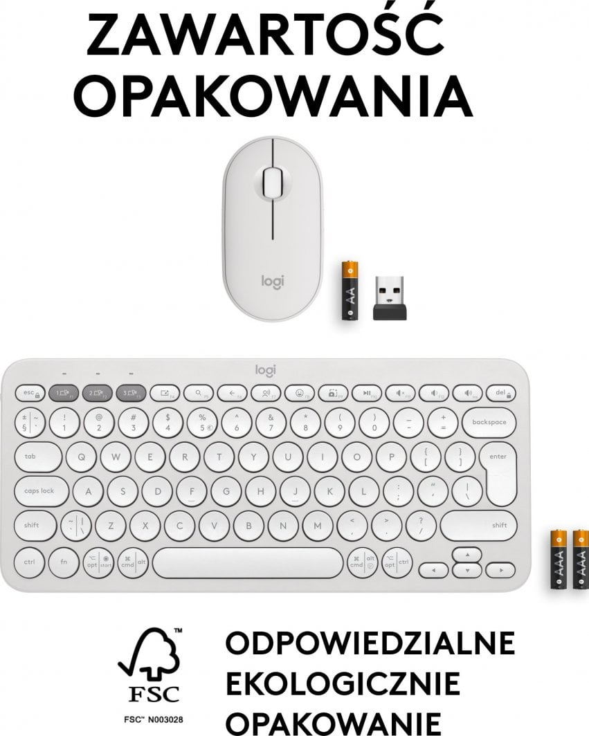Kombo tastierë dhe mi Logitech Pebble 2 K380s M380s, wireless, Bluetooth, e bardhë