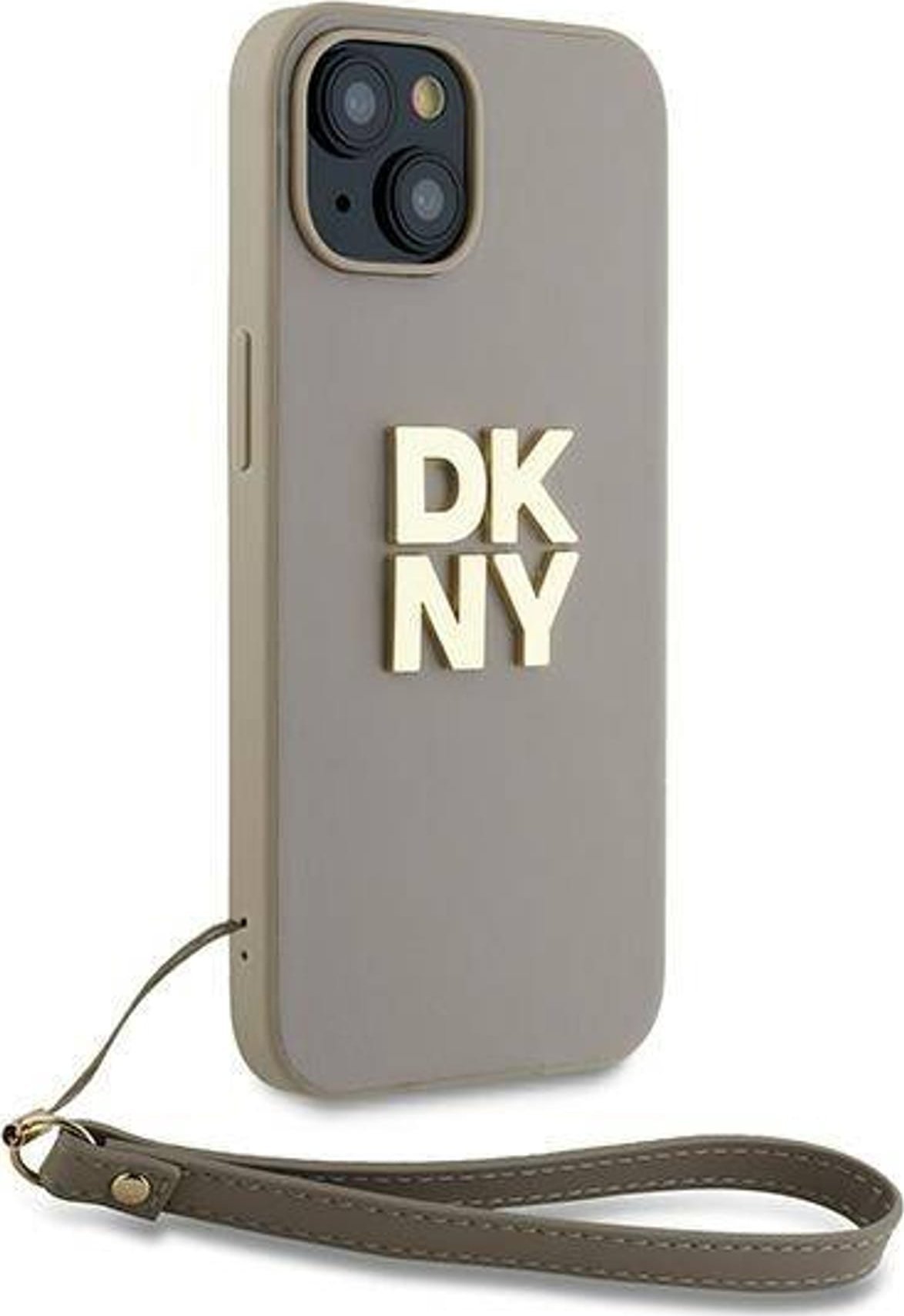 Mbulesë telefoni DKNY Wrist Strap Stock Logo, për iPhone 13 14 15 6.1", me rrip dore, bezhë