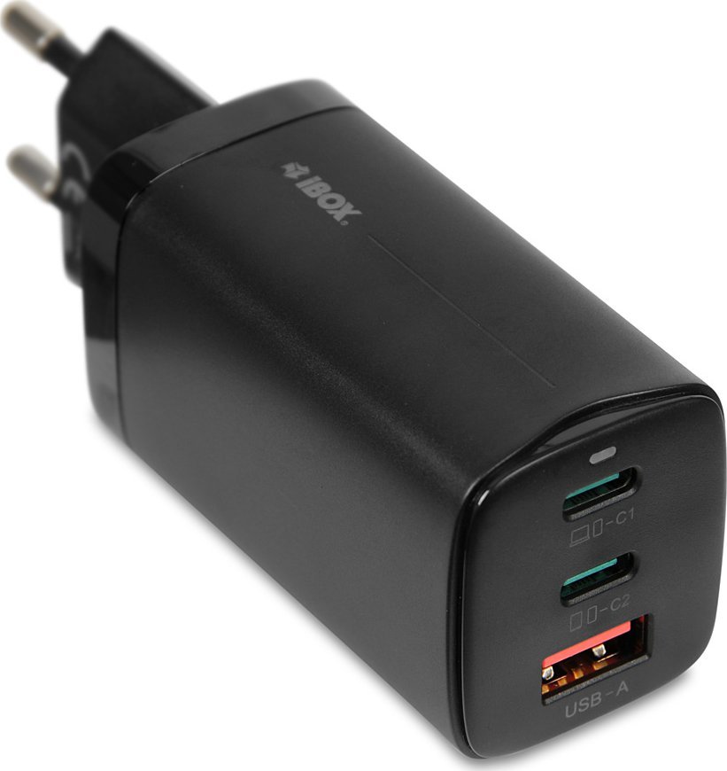Karikues me mur iBOX C-65 GaN, 65W PD, 2x USB-C 1x USB-A, i zi