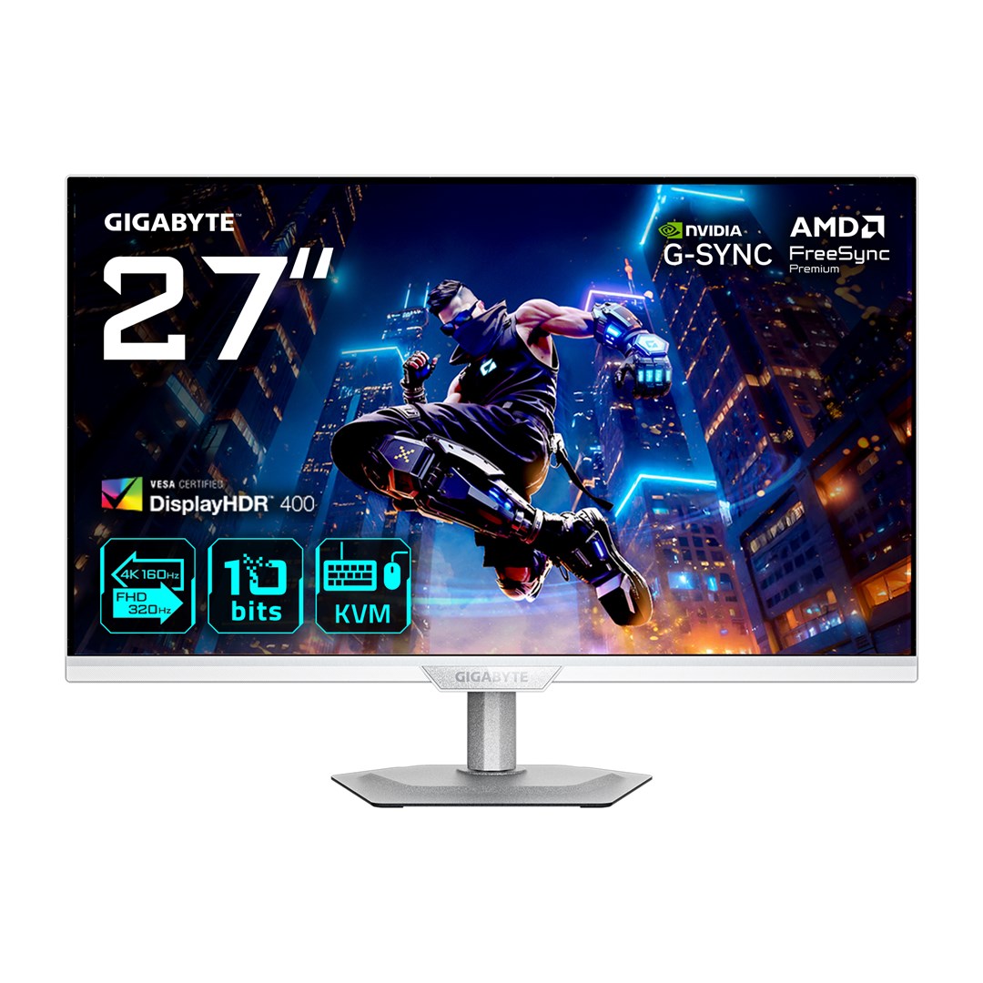 GIGABYTE M27UP ICE монитор, 27", 4K 160Hz/FHD 320Hz двоен режим, бел