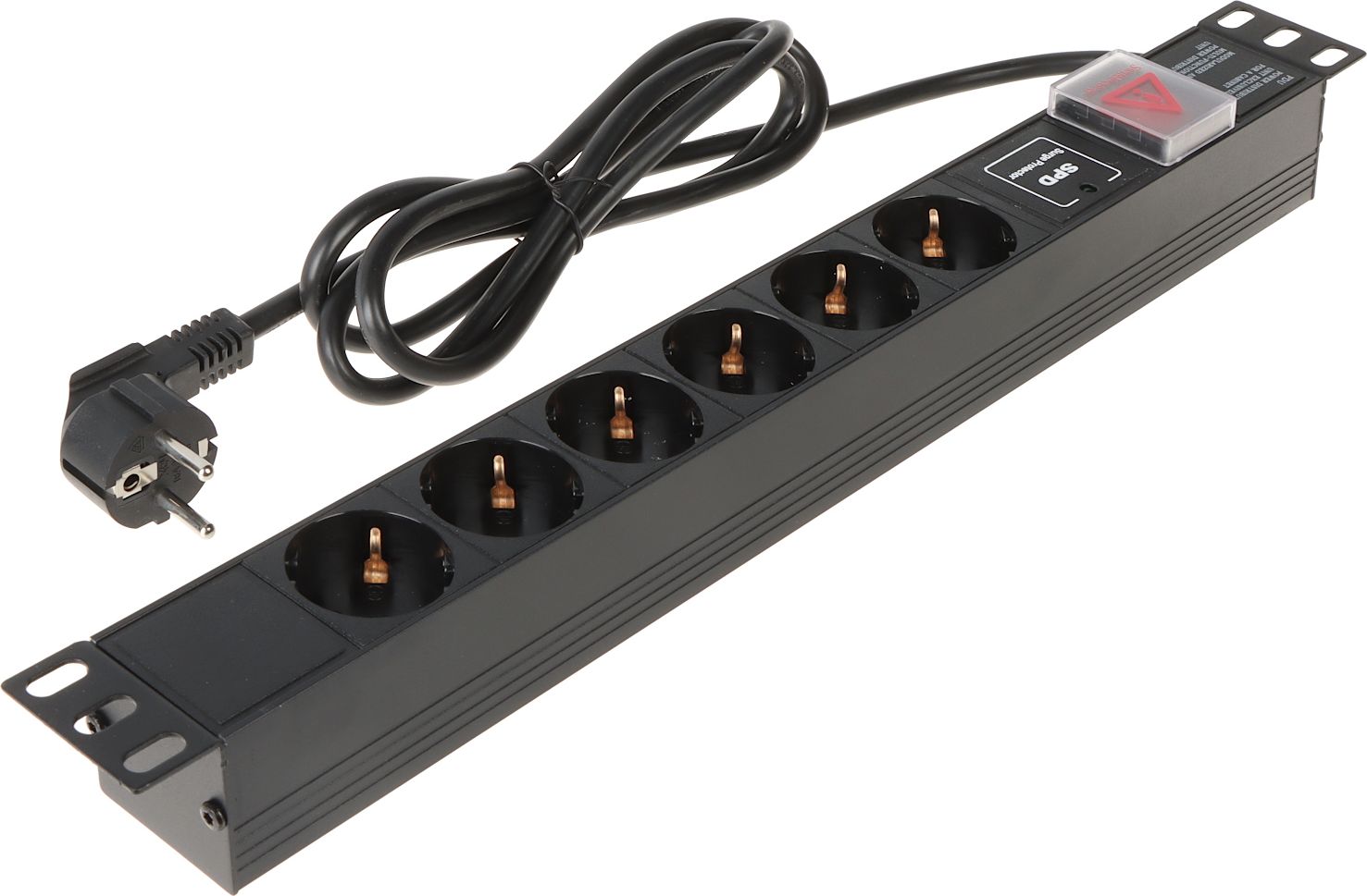 Shirit rryme RACK Lande L19/6VP, 19" 1U, 6x prizë Schuko, me çelës