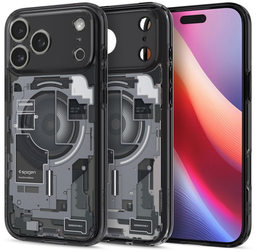 Капак за телефон Spigen Ultra Hybrid Zero One MagSafe за iPhone 17 Pro Max, проѕирен, црн