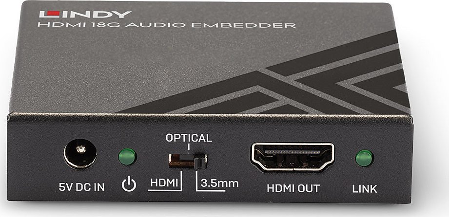 Audio embedder HDMI Lindy 18G, 4K 60Hz HDR, TosLink dhe 3.5mm, i zi
