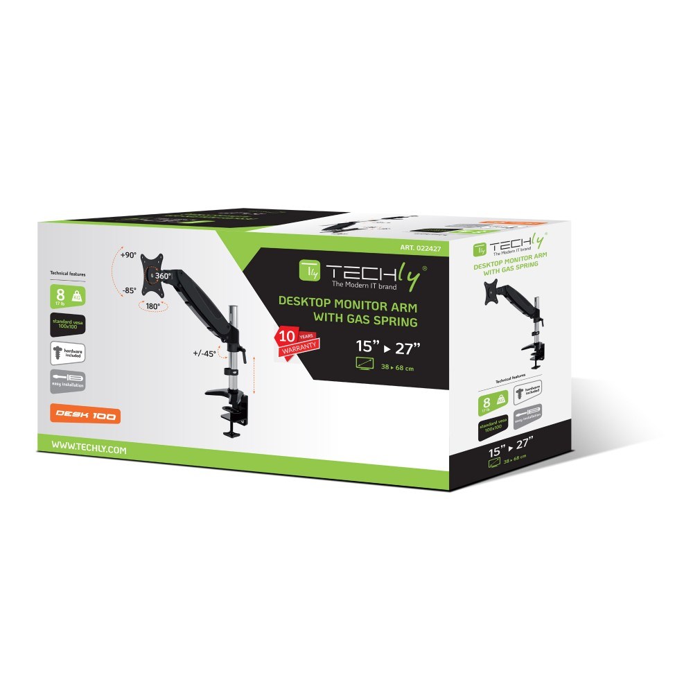 Mbajtëse tavoline për monitor Techly, 15-27", 360mm, e zezë