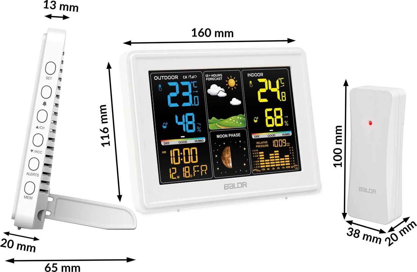 Stacion moti BALDR BD-907, ekran me ngjyra, matje temperaturë dhe lagështie, i bardhë