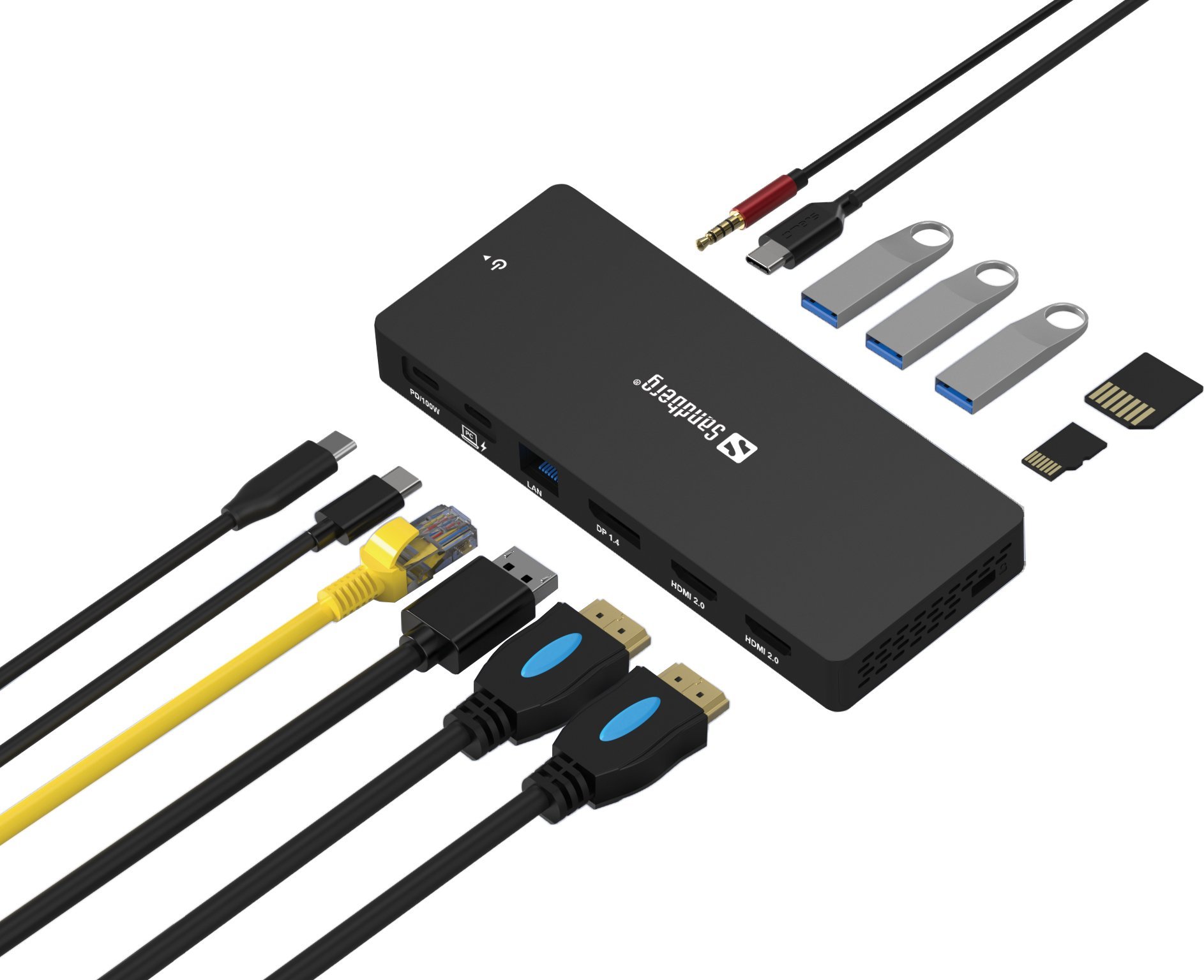 Docking station Sandberg USB C 13in1 Pro, 4K, PD 100W, gri