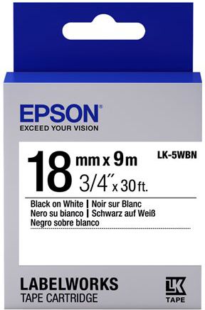 Лента за печатење Epson LK5WBN, 18 мм, 9 м, бела