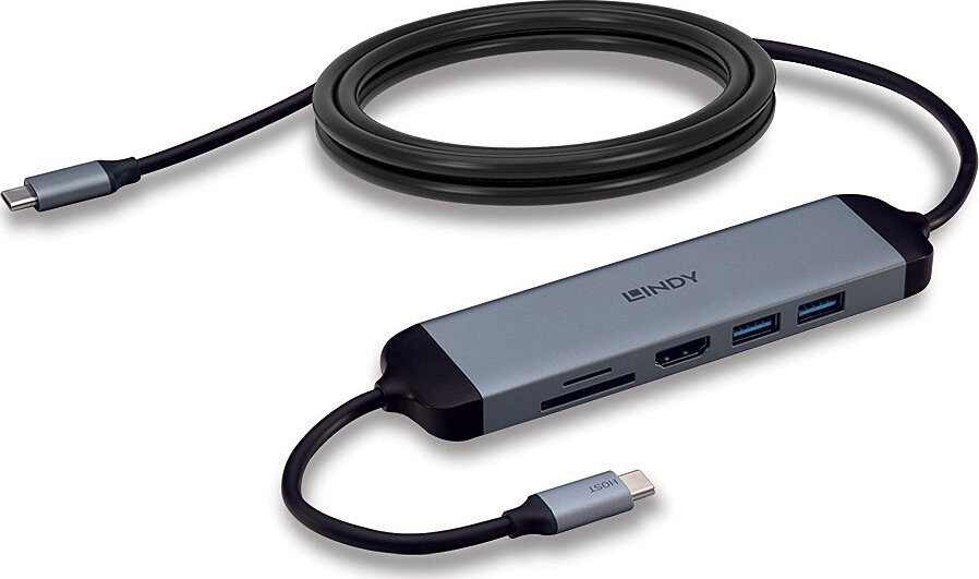 Docking station USB-C Lindy DST-Micro 140, 4K, 60W, kabllo 1.4m, gri