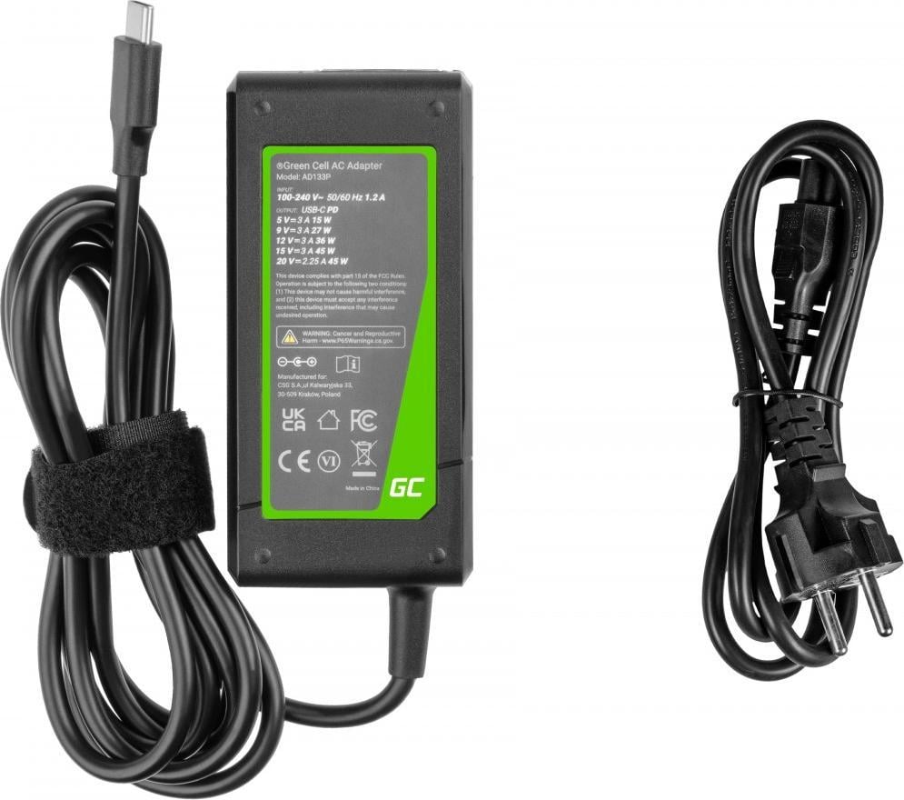 Karikues laptopi Green Cell Universal, USB C, 45W, i zi