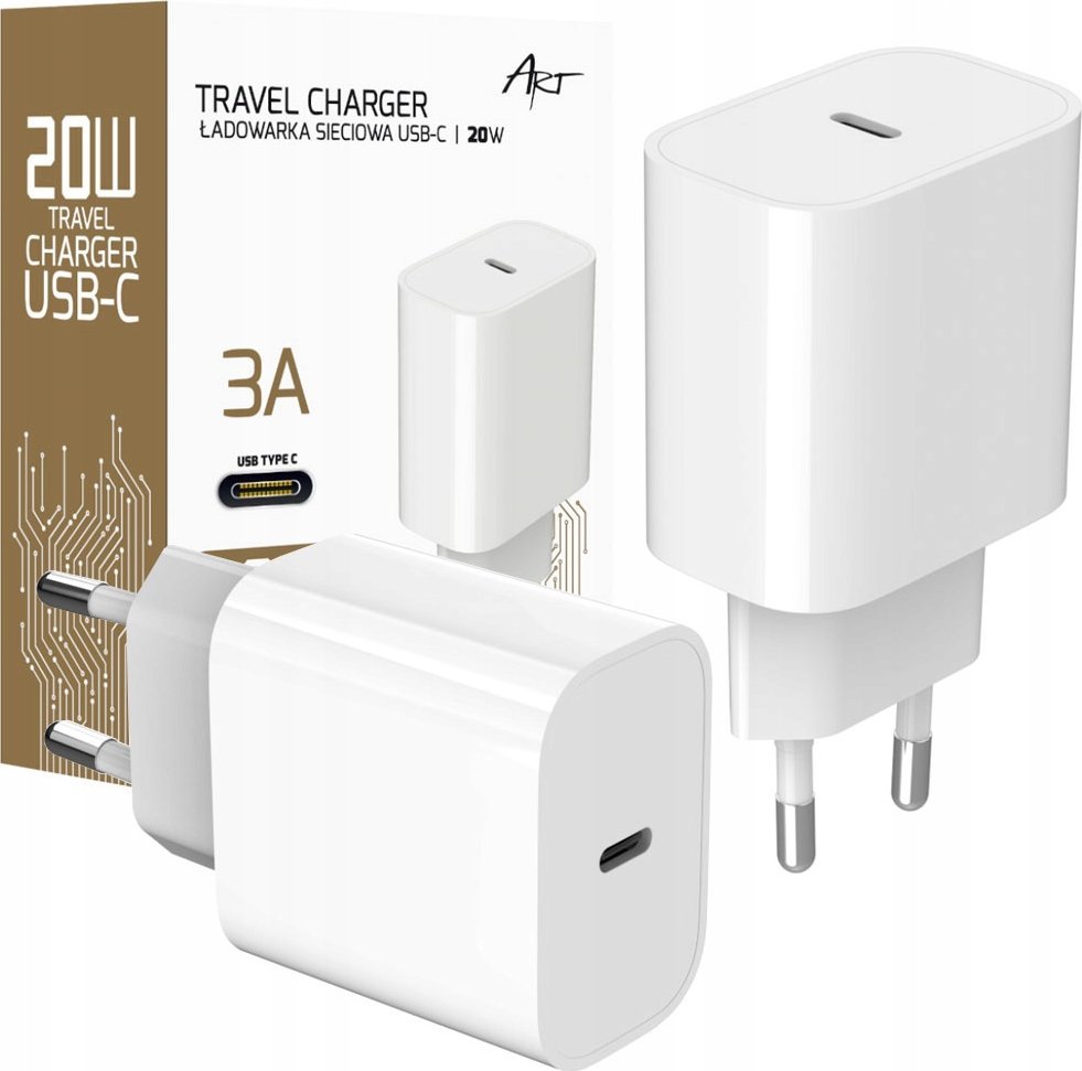 Adapter karikues ART PD QC 4.0, USB C 20W, 3A, i bardhë