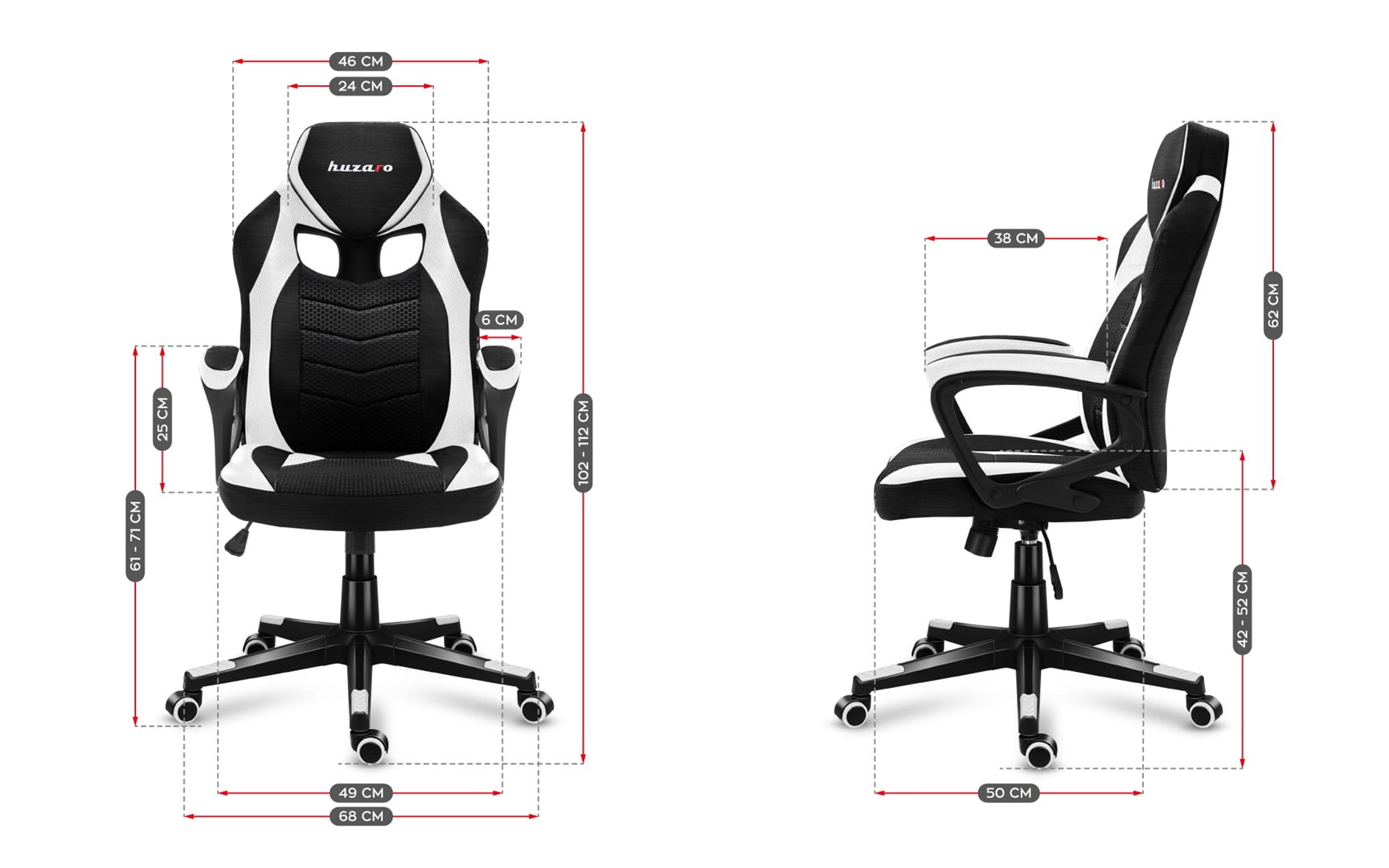 Karrige lojërash Huzaro Force 2.5, rrjetë, 130kg, e bardhë/e zezë