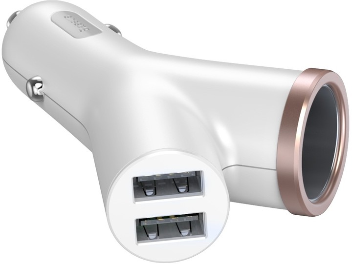 Karikues makine Baseus Y, 2x USB + prizë çakmaku, i bardhë