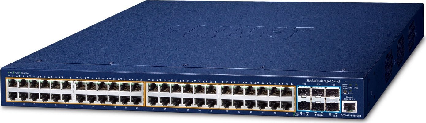 Switch rrjeti Planet SGS-6310-48P6XR, 48 porta Gigabit PoE+, 10Gbps SFP+, i zi