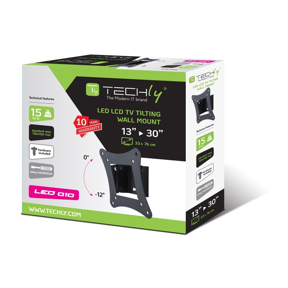 Mbajtëse TV Techly, 13-30", 15kg, VESA 100x100, e zezë