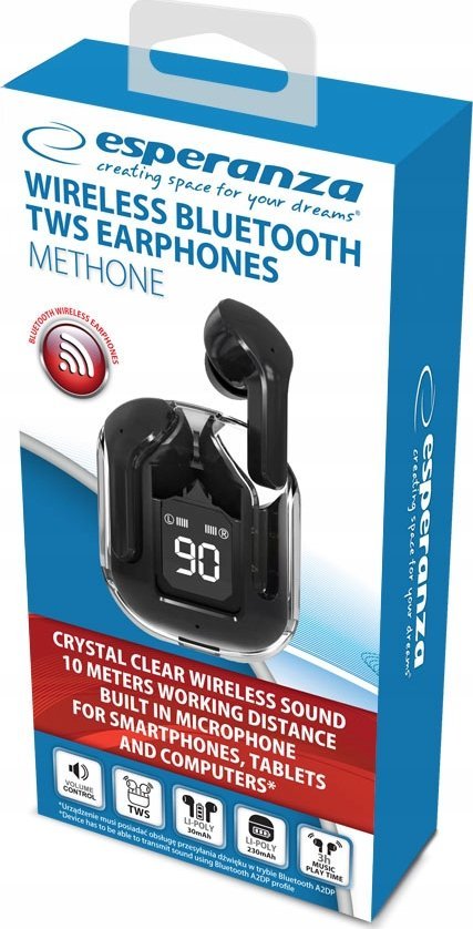 Слушалки in-ear Esperanza EH238K, Bluetooth 5.3, TWS, црни